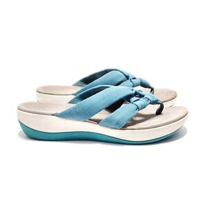 Clarks Womens Arla Jane Aqua Solid Textile Flip Flop Comfort Sandals Size 10
